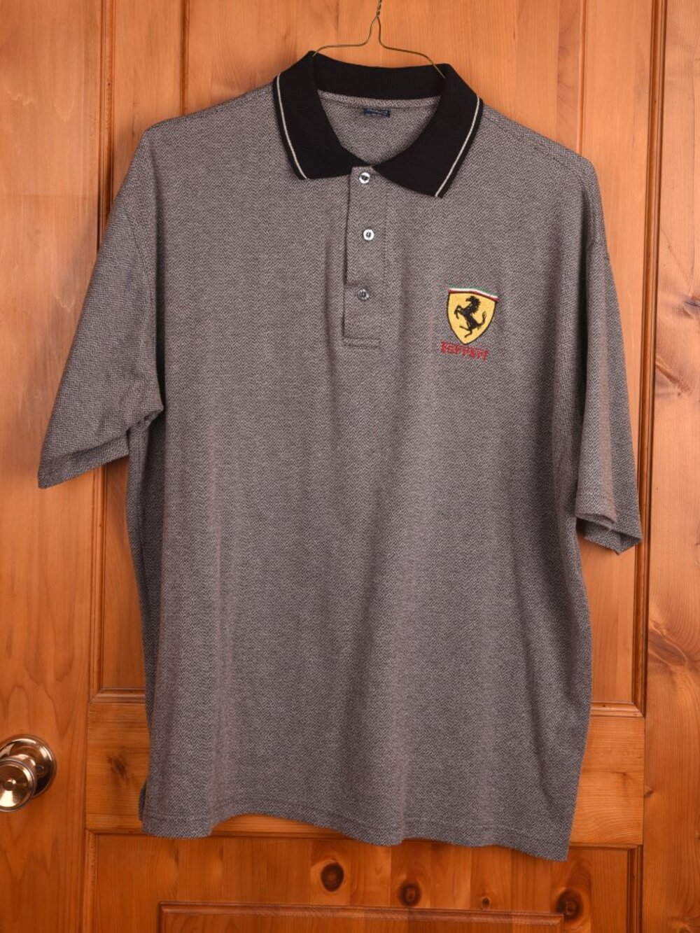 Vintage Batini Ferrari F1 Racing Shield Polo Shirt - Grey / Black - Size Large